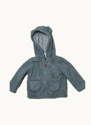🐻 Snuggle Bear Sherpa Hoodie – Soft Sage Green (12 Months)